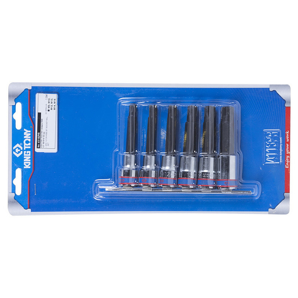 KING TONY (4116PR) Набор торцевых насадок 1/2", RIBE, М9-М16, 6 предметов