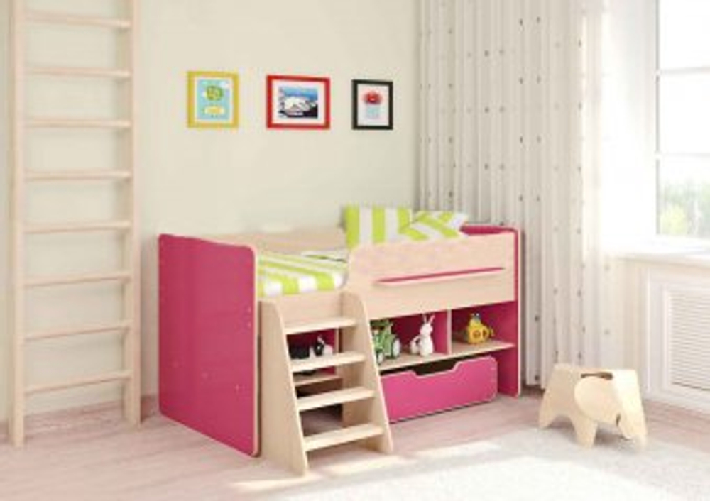 Кровать-чердак КарИВи Легенда 6  Дуб Молочный Розовый
