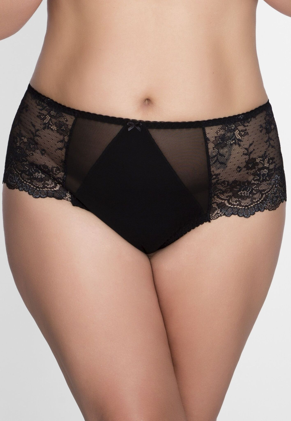 Соблазнительные трусики-бразилиана с кружевными бочками (Размер: XL) (Цвет: черный)
