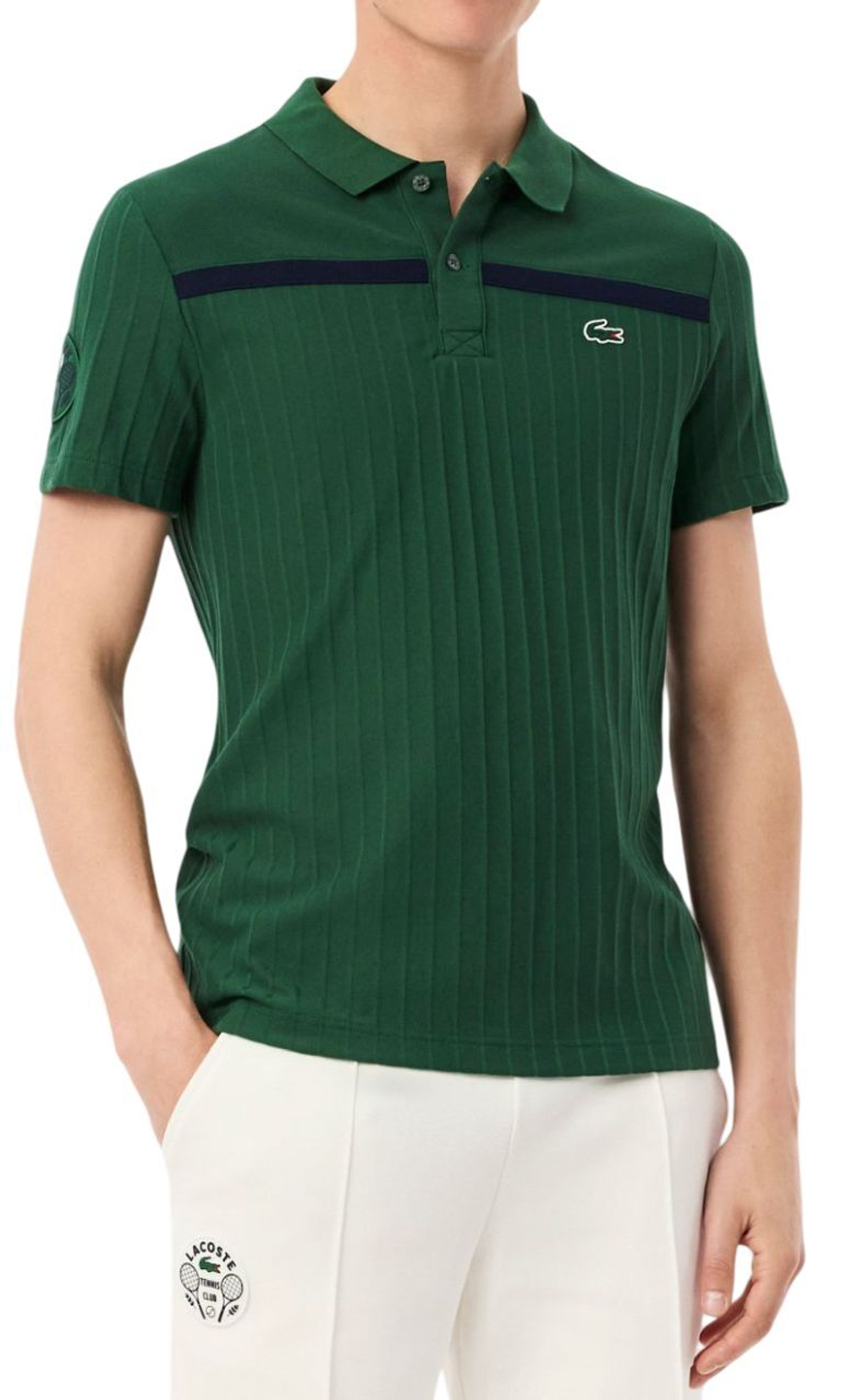 Теннисное поло Lacoste Ultra Dry Badge Accent Heritage - green/navy blue