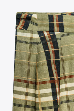 ZARA БРЮКИ В КЛЕТКУ ИЗ СМЕСОВОГО ЛЬНА — ZW COLLECTION, ЗЕЛЕНЫЙ