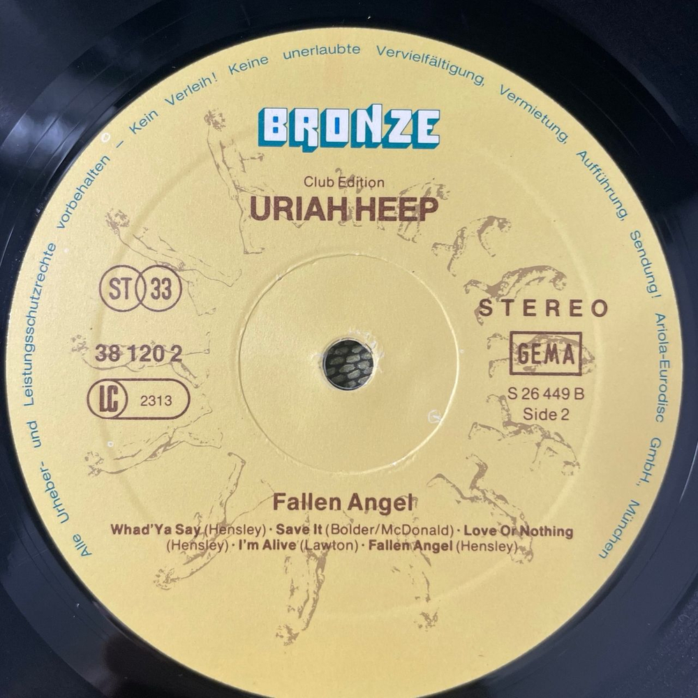 Винтажная виниловая пластинка LP Uriah Heep Fallen Angel (Германия 1978)