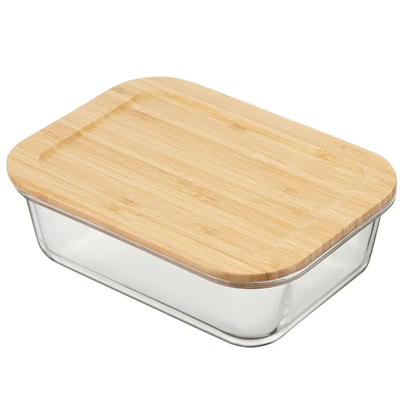 Набор стеклянных прямоугольных контейнеров с бамбуковыми крышками, 3 шт.