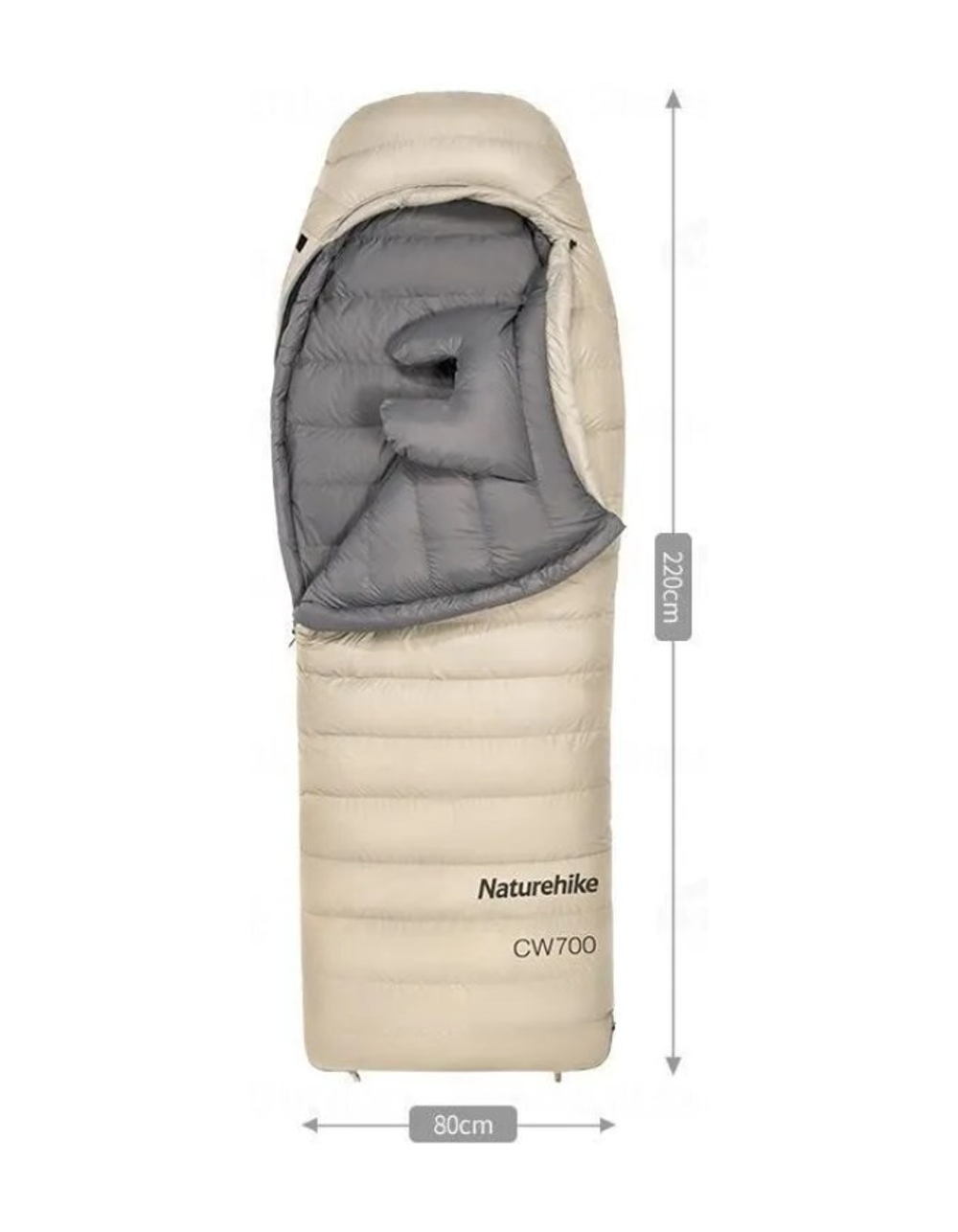 Мешок спальный Naturehike CW700, 220х80 см, (правый) (ТК: -2C), бежевый