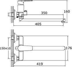 Смеситель с длинным изливом для ванны STWORKI Хельсингборг XE-03cr