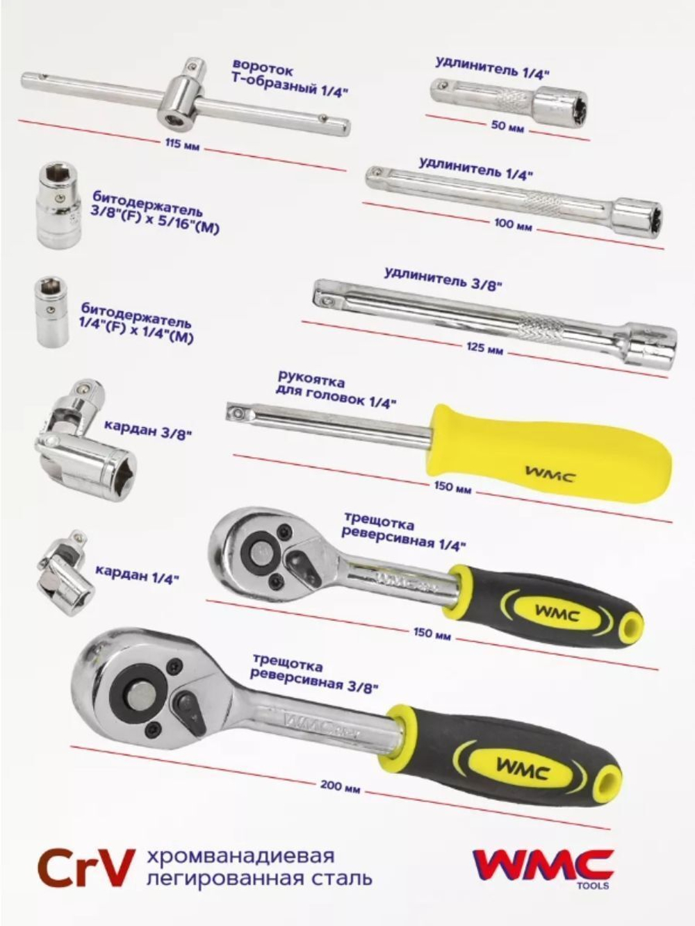 Набор инструментов для автомобиля 1/4" 3/8", 108 предметов