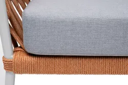 "Диего" диван 2-местный плетеный из роупа, каркас алюминий светло-серый (RAL7035) муар, роуп оранжевый меланж круглый, ткань светло-серая