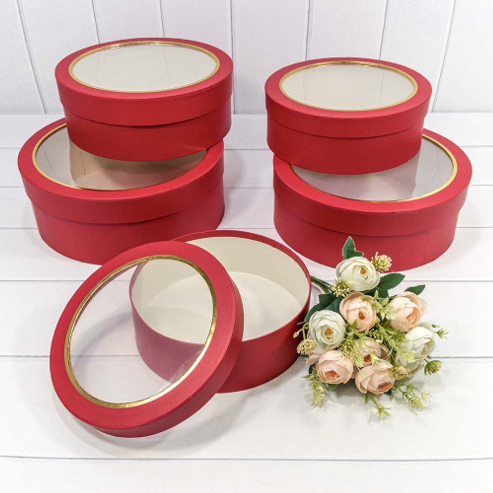 Коробка 32х12 см Набор 5 шт с окошком (Красный)