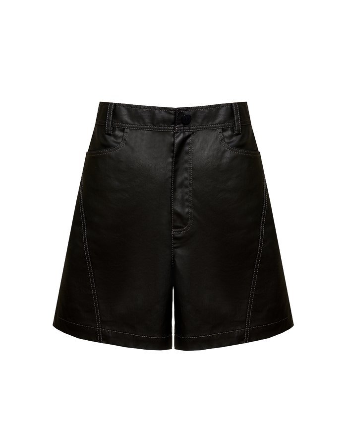 Black rubberized jeans shorts