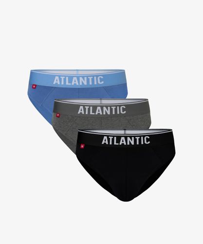 Мужские трусы слипы спорт Atlantic, набор 3 шт., хлопок, светло-голубые + серый меланж + черные, 3MP-125