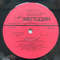 Винтажная виниловая пластинка LP С. Ляпунов Романсы (СССР 1985)