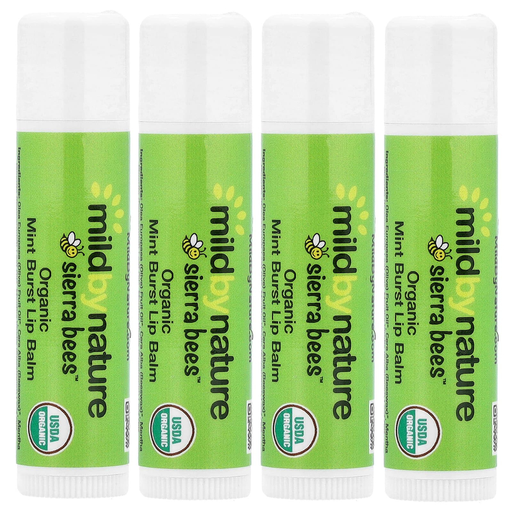Mild By Nature, Sierra Bees™, органические бальзамы для губ, мята, упаковка из 4 шт. по 4,25 г (0,15 унции)