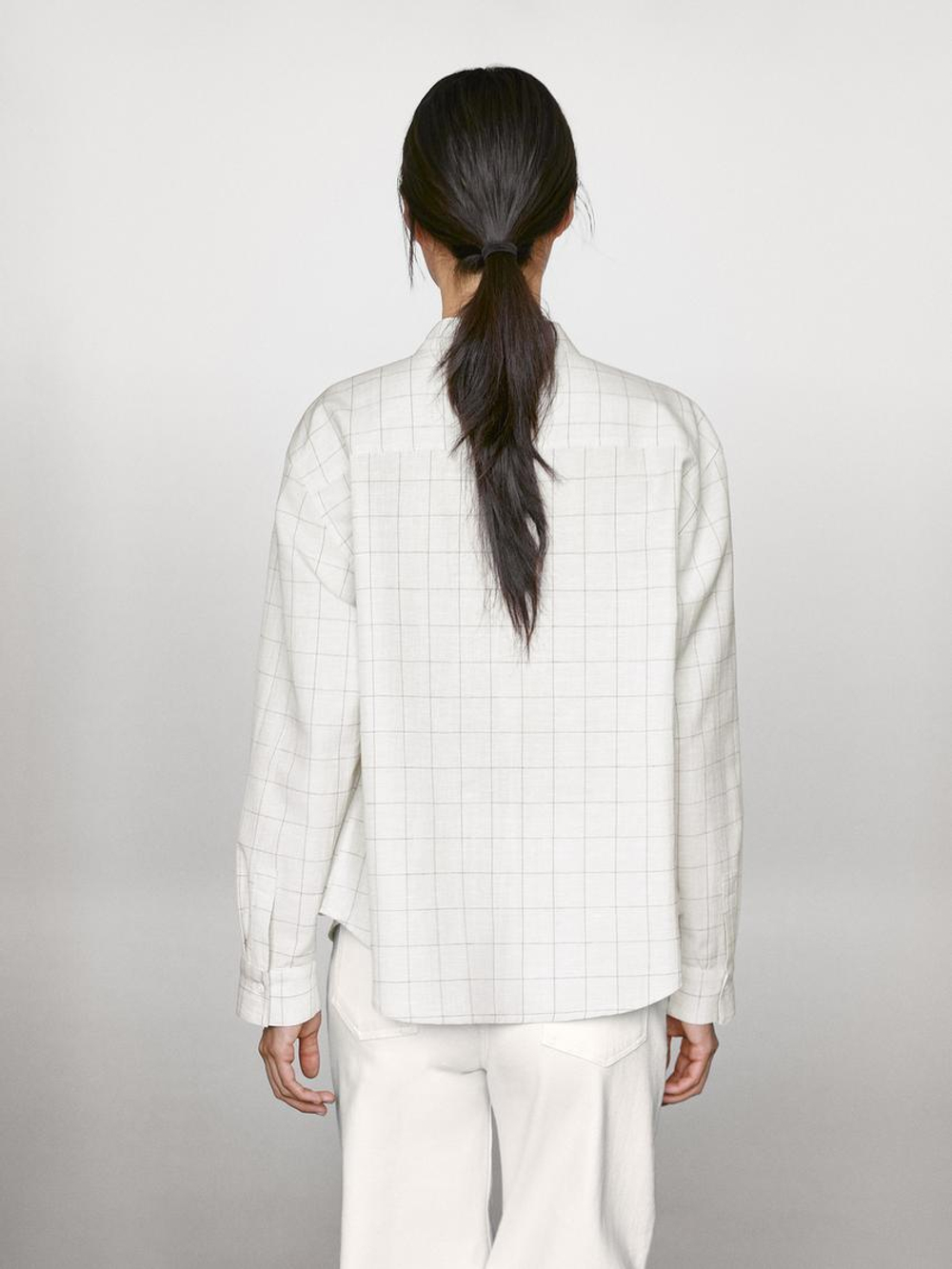 Massimo Dutti Рубашка в клетку с защипами, бежевый