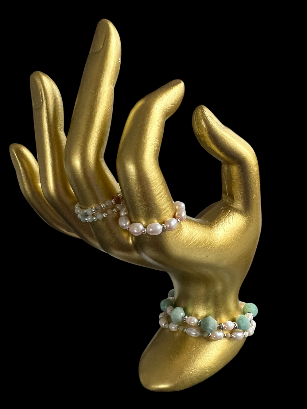 Комплект: Браслет и 2 Кольца. Бирюзовое спокойствие. Амазонит и Жемчуг