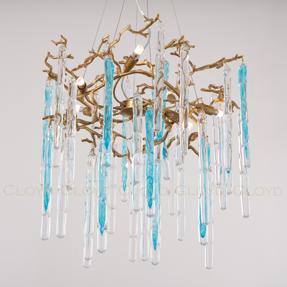 Люстра Cloyd PANGEA C8 / Ø63 см - латунь - голубое стекло (арт.10404)