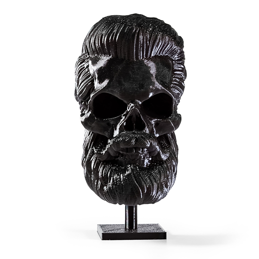 Бородатый череп фигурка для декора интерьера, арт-объект,3D печать, черный 24,5 см.