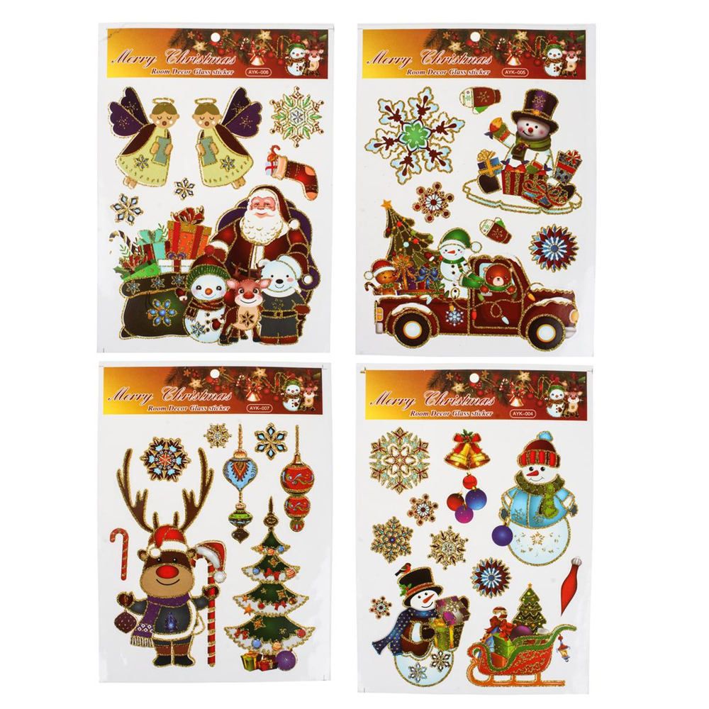 Наклейка новогодняя 21.5*30.5 см, 4 вида микс , пакет