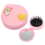 Расчёска массажная складная с зеркалом «БАМБИ БУМ», цвет розовый, d-6.5см (пакет с подвесом)