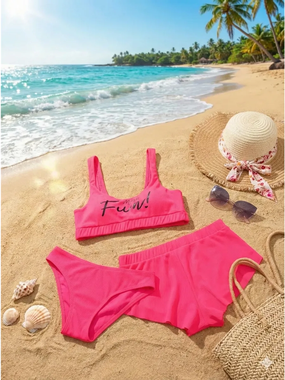 купальник раздельный 3 в 1 с топом и шорты-юбка