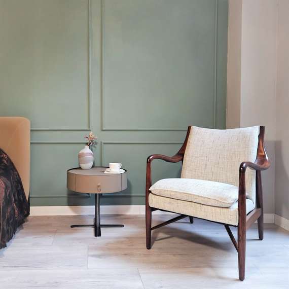 Кресло Finn Juhl Model 45, темный орех, бежевая рогожка