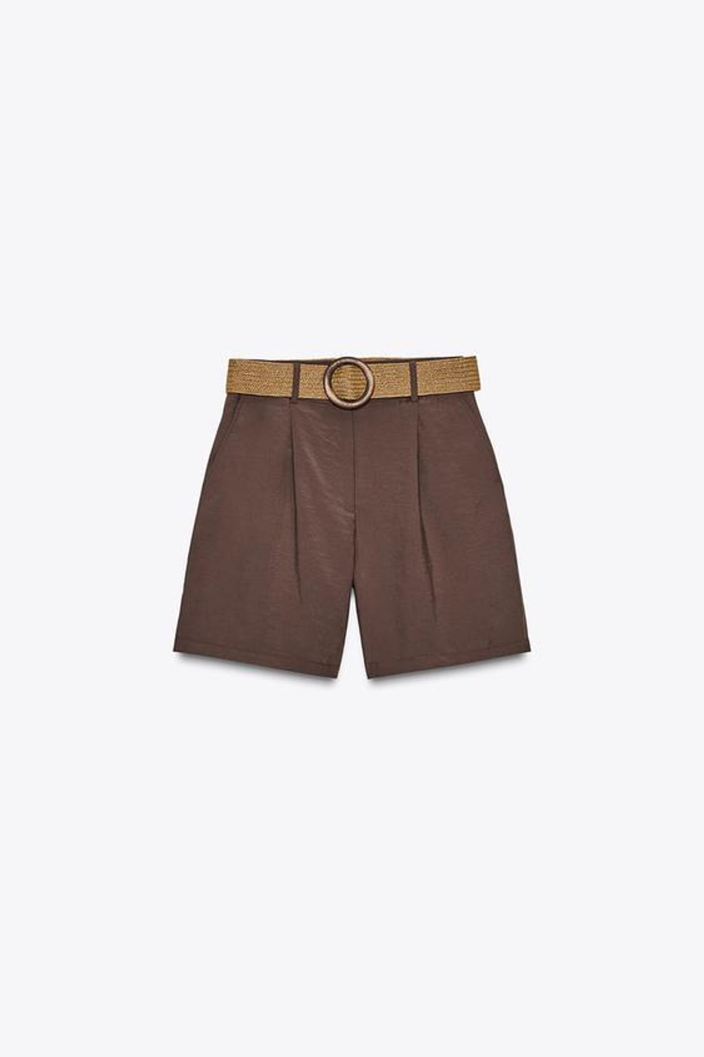 ZARA ШОРТЫ С РЕМНЕМ И ЗАЩИПАМИ, КОРИЧНЕВЫЙ