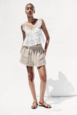 ZARA ТОП С ОБОРКАМИ И АЖУРНОЙ ВЫШИВКОЙ, БЕЛЫЙ