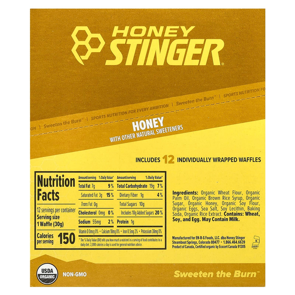 Honey Stinger, Energy Waffle, с медом, 12 вафель по 30 г (1,06 унции)