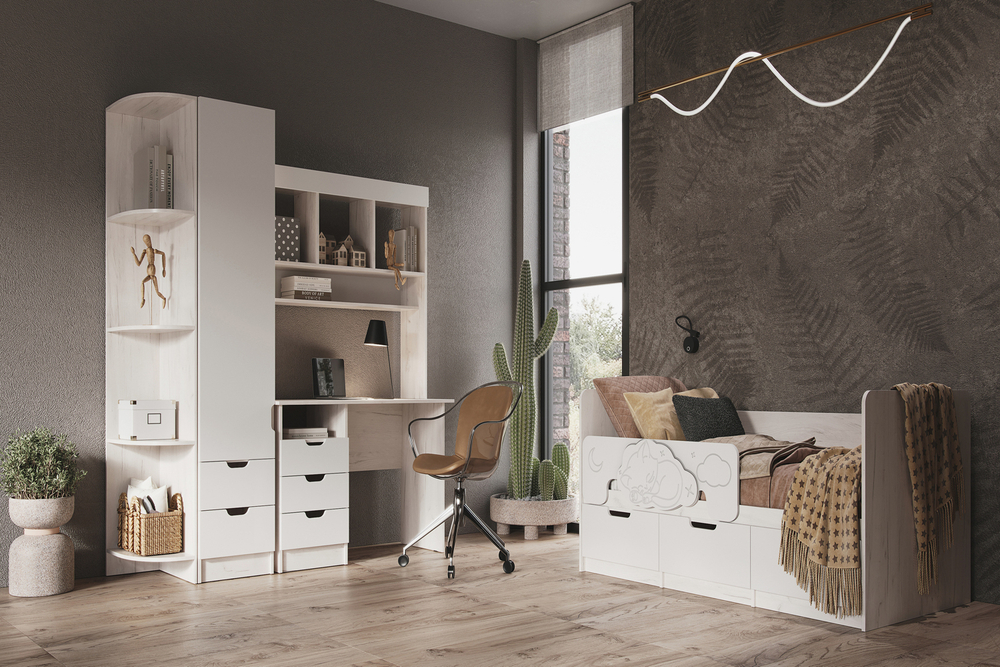 Стол с ящиками Юниор-4, Шарли Белый, Дуб Крафт Белый