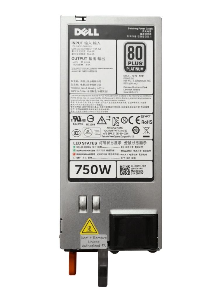 Блок питания Dell Блок питания 750W 80 Plus Platinum для серверов POWEREDGE R820 R720 R620 R520 T620 T420 T320 F750E-S0