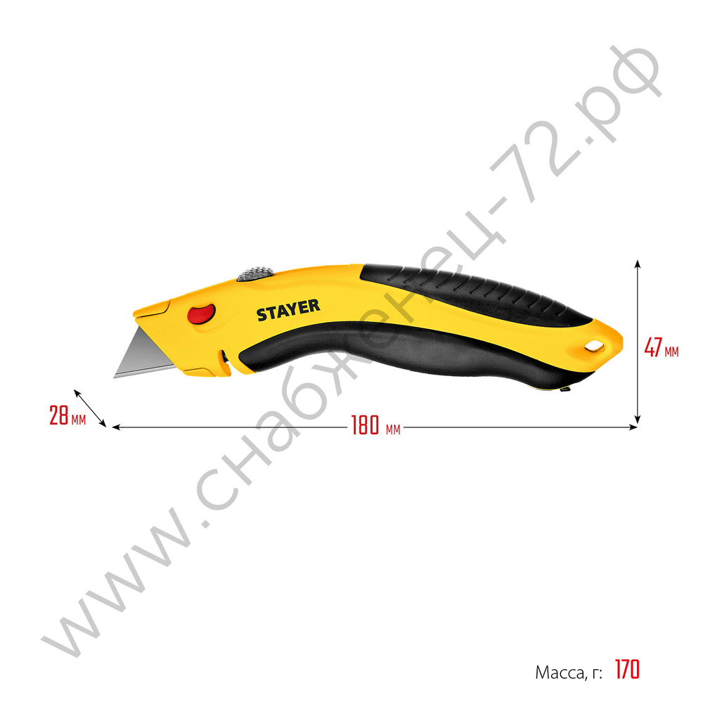 STAYER Hercules-24, с трапециевидным лезвием А24, металлический универсальный нож, Professional (0947)