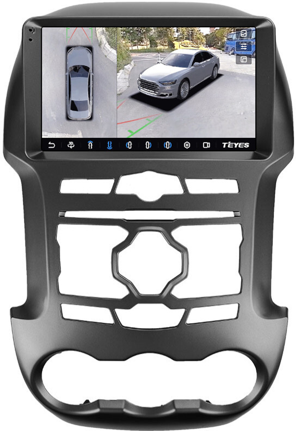 Магнитола для Ford Ranger 3 2011-2015 (рамка тип 1) - Teyes CC3-2K-360 монитор 9.5" 2K QLED на Android 10, 6+128Гб, CarPlay, 4G SIM-слот, 4 камеры в комплекте