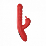 Красный силиконовый вибратор-кролик с фрикциями - 22 см. (Цвет: красный)