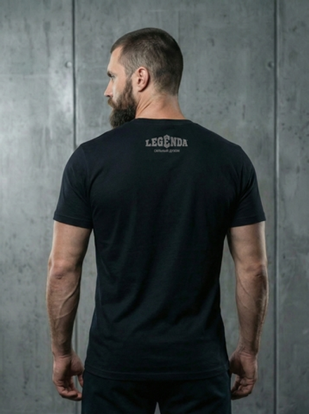 Футболка спортивная хлопковая мужская черная LEGENDA Плюшевая сила