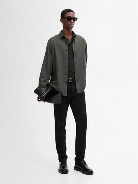 Massimo Dutti Рубашка из 100% хлопкового твила, пестро-зеленый