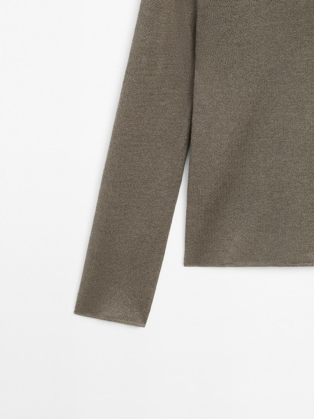 Massimo Dutti Свитер с круглым вырезом, зеленоватый