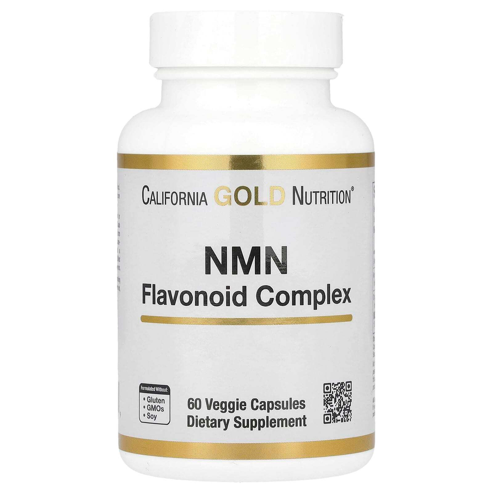 California Gold Nutrition, комплекс флавоноидов с NMN, апигенином и дигидрокверцетином, 60 растительных капсул