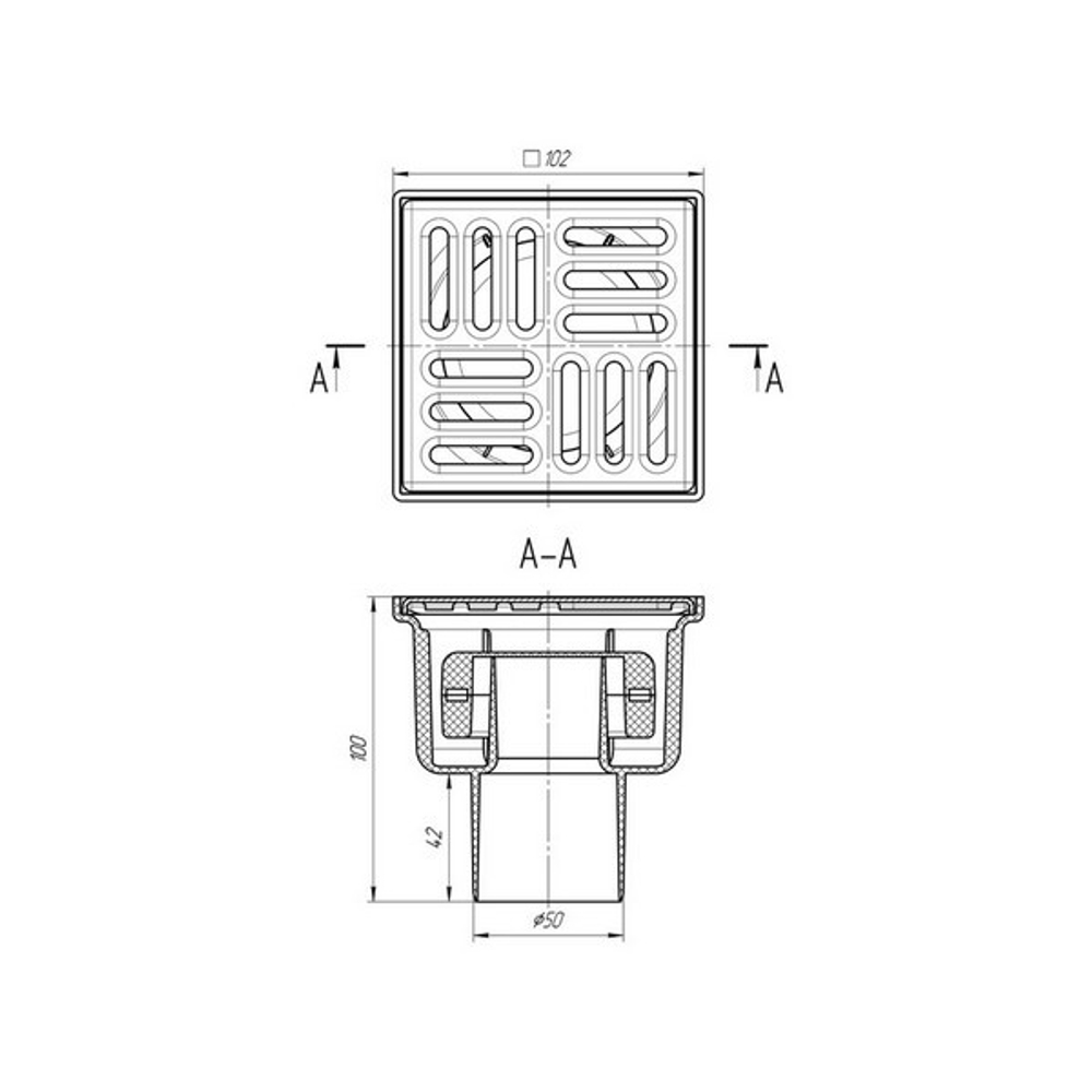 50 трап с верт. спуском, с реш 100х100 нерж, СУХОЙ АНИ пласт TQ5202