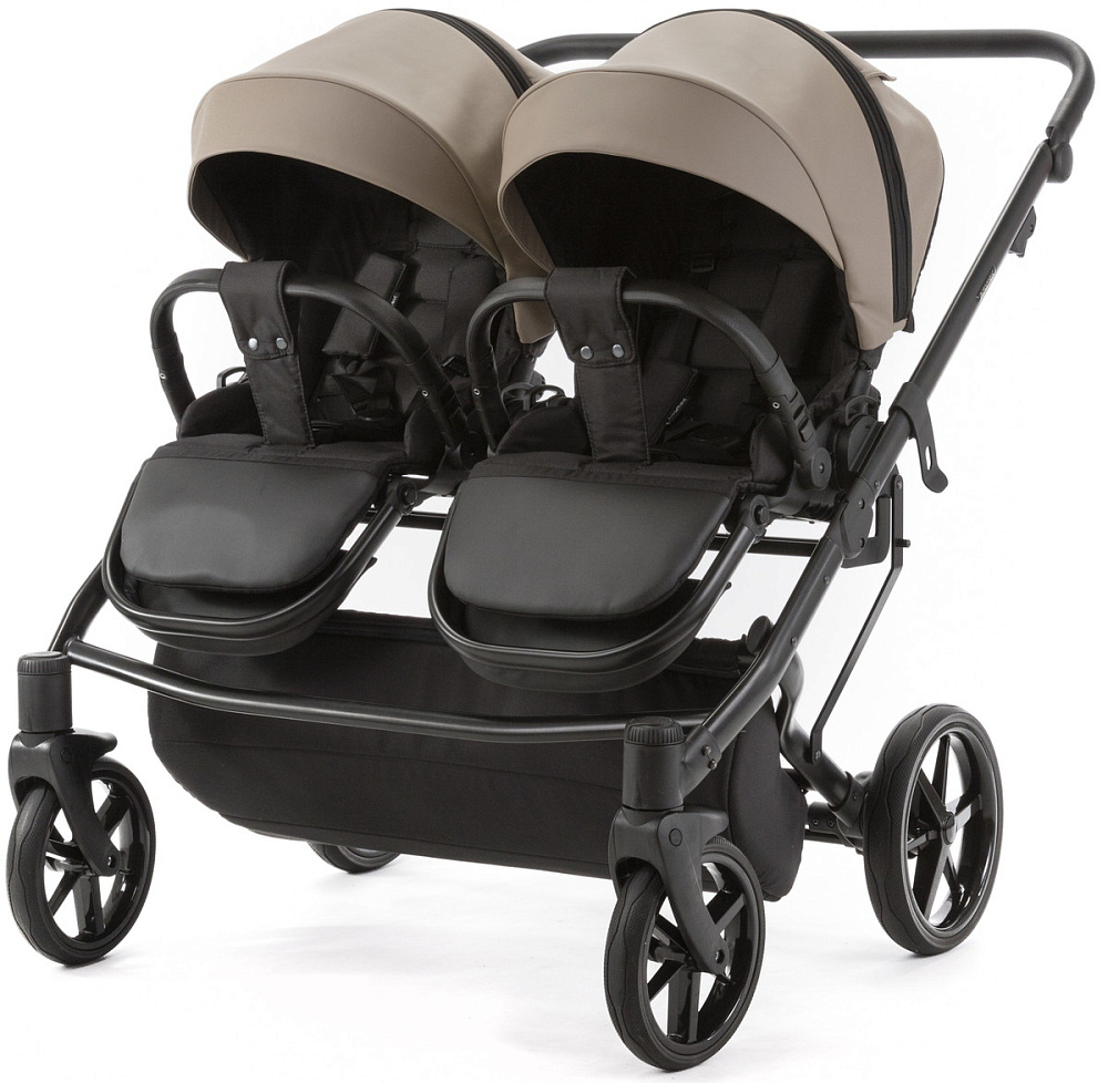 Детская коляска для двойни Adamex Leo Duo Deluxe 3 в 1 DUO-SA9 (Т.БЕЖЕВАЯ КОЖА)