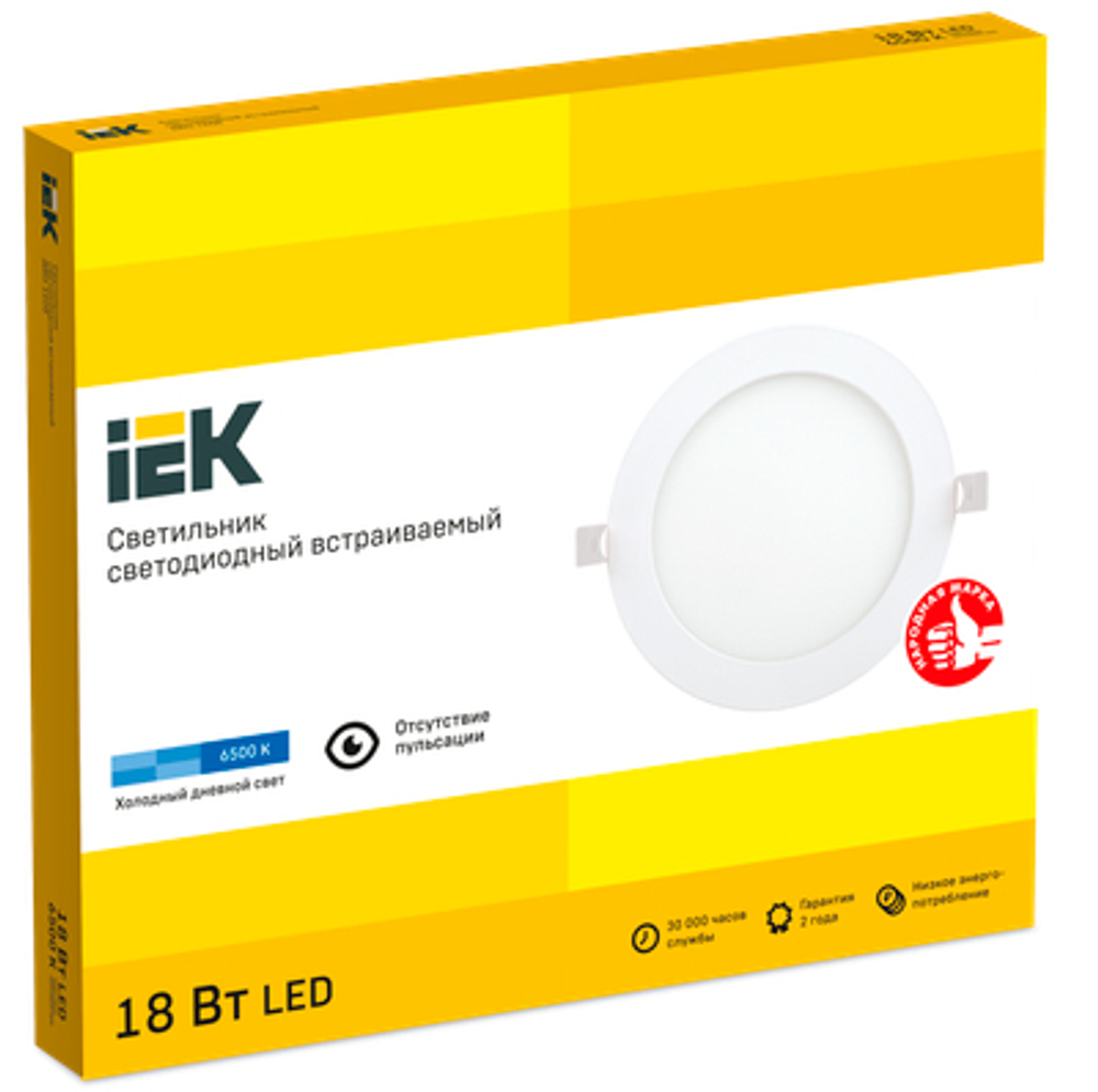 Светильник ДВО 1608 белый, круг LED 18Вт 6500 IP20 IEK