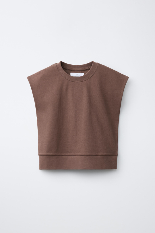 ZARA ОДНОТОННАЯ ФУТБОЛКА HEAVY WEIGHT, КОРИЧНЕВЫЙ