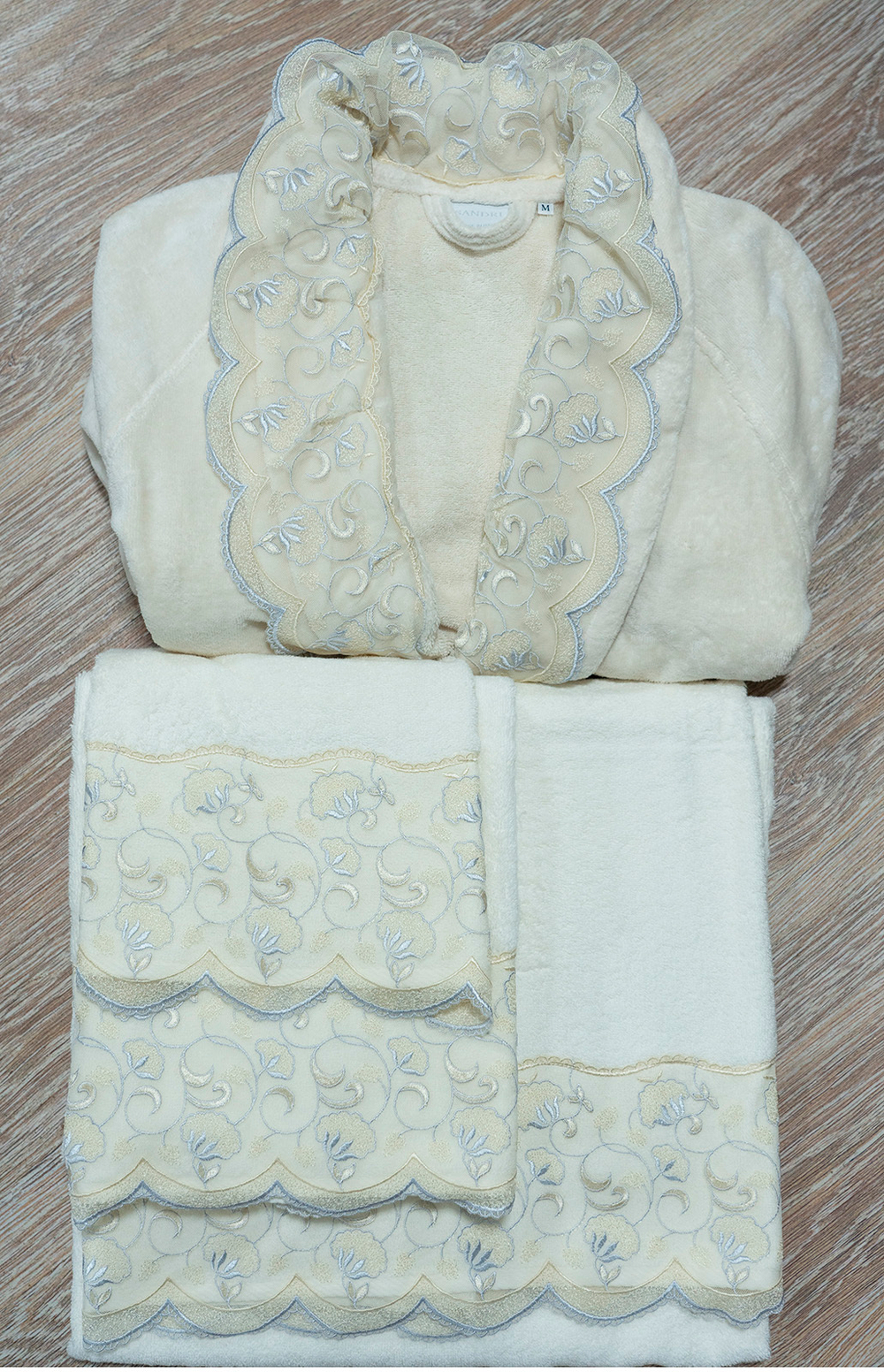 Халат Sandri Lace-5 бежевый-голубой