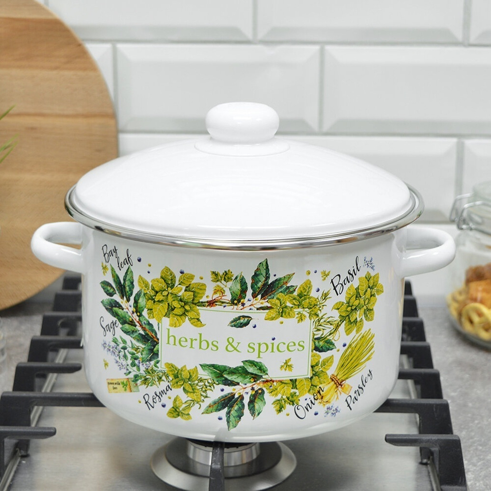 Кастрюля 4л "Травы и специи" с металлическим ободком