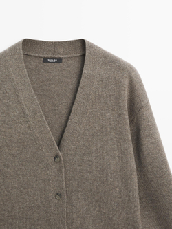 Massimo Dutti Кардиган из смесовой шерсти с V-образным вырезом, кротово-коричневый