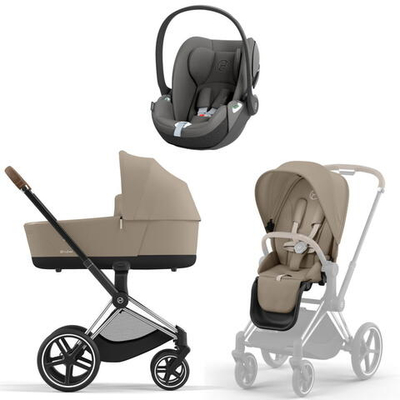 Коляска 3 в 1 Cybex Priam IV Chrome Brown complete и автокресло Cloud T i-Size Mirage Grey Cozy Beige