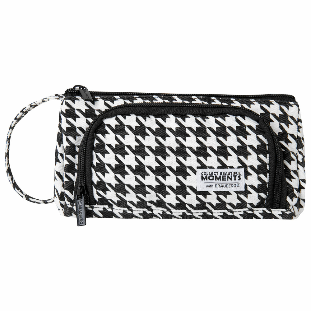 Пенал-косметичка BRAUBERG с ручкой 1 откидная планка полиэстер 22x10х8 см "Houndstooth" (2 штуки в упаковке)