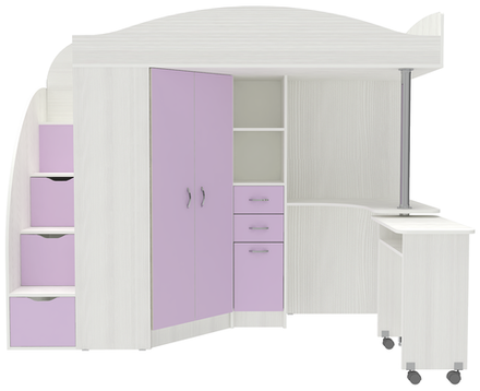 Кровать-чердак КарИВи Юниор 4 Белое Дерево Ирис