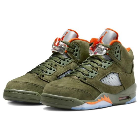 Иордания Эйр Джордан 5 Детских баскетбольных площадок с высокими потолками Армянский зеленый свет/Сольно-оранж-евый Юнисекс