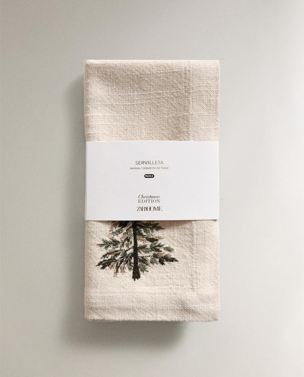 ZARA HOME НАБОР ЛЬНЯНЫХ РОЖДЕСТВЕНСКИХ САЛФЕТОК С ВЫШИВКОЙ (2 ШТ.), ЭКРЮ