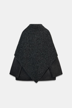 ZARA БЛЕЙЗЕР ИЗ СМЕСОВОЙ ШЕРСТИ С ПЛАТКОМ — ZW COLLECTION, ТЕМНО-СЕРЫЙ