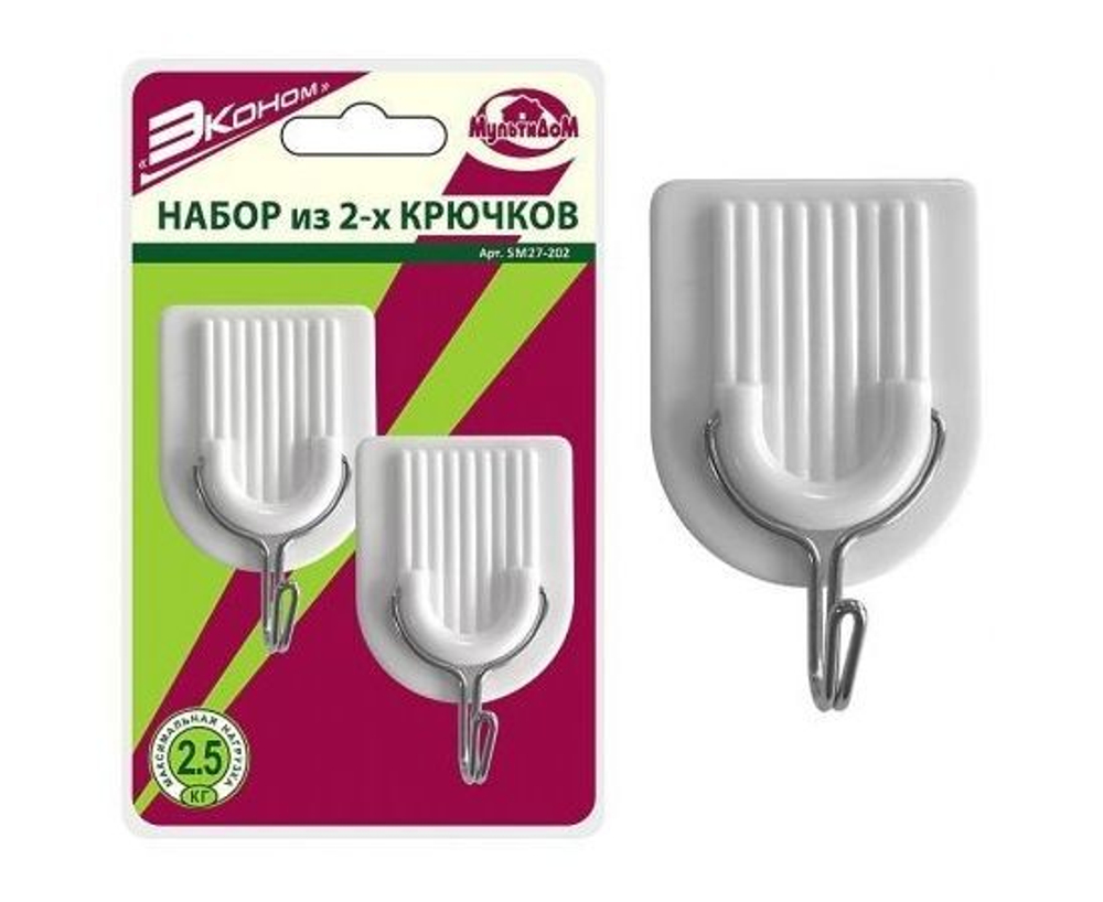 Крючки самоклеющиеся Эконом круг 2шт/уп, цена за уп, пластик, металл BL микс, Мультидом
